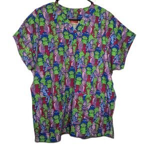 Women's Texas Uniform Multicolor Alien Scrub Top Size M